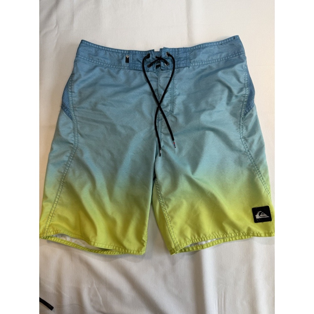 Quiksilver Boardshorts‎ Mens 30 Blue Green Gradient Swim Trunks Surf Drawstring